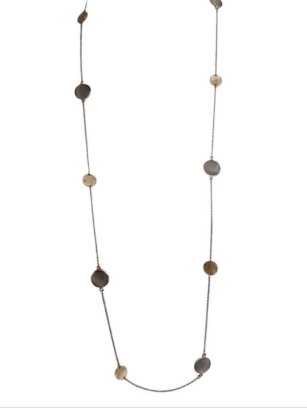Delicate Goldtone and Gray Stone Disc Station Necklace
